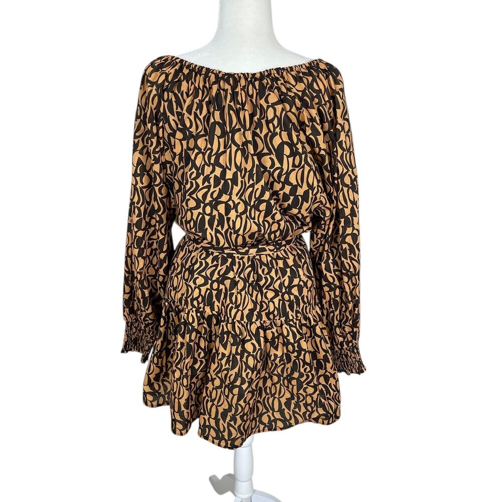 Charlie Holiday Cotton Mariana Mini Dress Tassels Tiered Brown Gold Sz 8 Chic - Picture 7 of 14